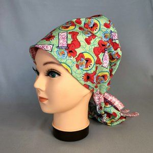 Elmo Women's Ponytail Surgical Scrub Hat/Cap for Long Hair